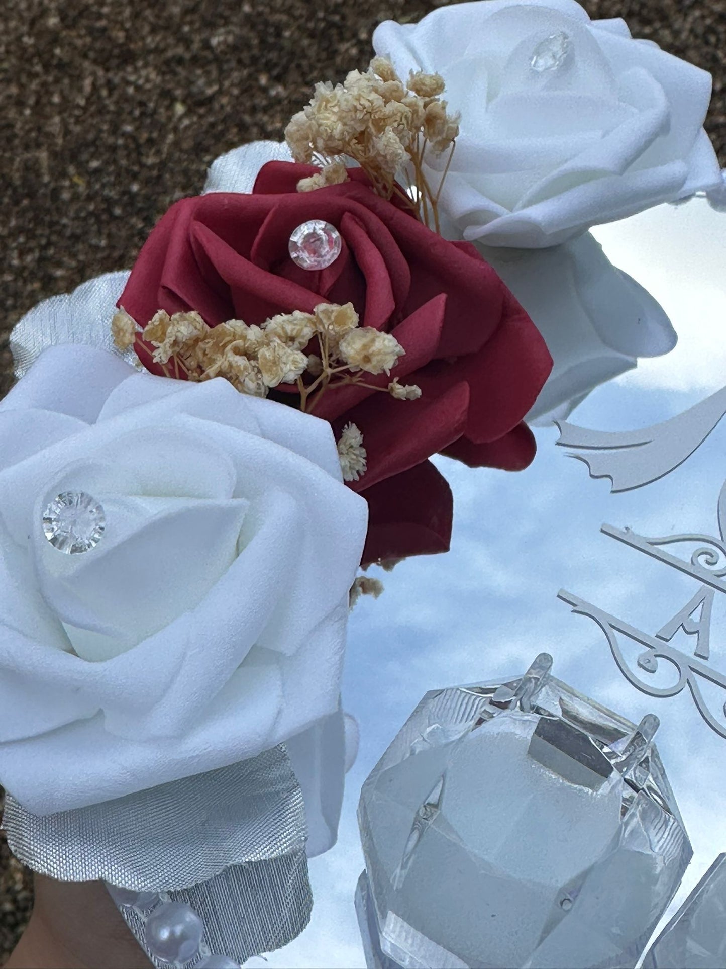 Personalised Mirror Ring Tray for Weddings & Engagements – Custom Vinyl Lettering - Floral Design- Custom Nikkah Tray with 2 ring Holders - ResinsGiftShopUK