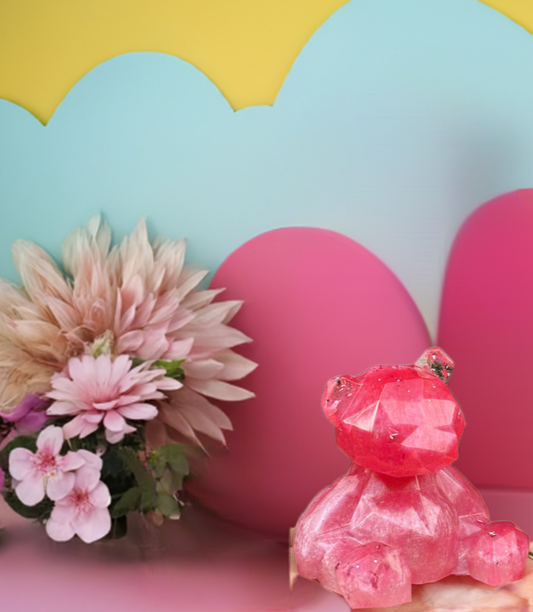 Handmade Resin Pink Teddy Bear - Cute Decorative Ornament, Gift for Baby Shower, Nursery & Home Decor Keepsake - Courage Bear- Anxiety Bear - ResinsGiftShopUK