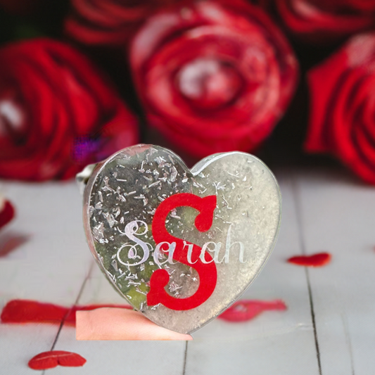 Custom Resin Heart Fridge Magnet with Name & Initial in Vinyl - Personalised Gift - Resin Fridge Decor - Romantic Gift Idea - UK Handmade - ResinsGiftShopUK
